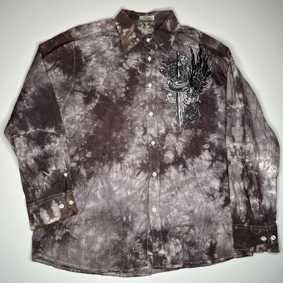 Y2K Gothic Grunge Punk Bleach Crest and Wings Eighty-Eight Button Up Shirt Sz XL - Picture 1 of 12